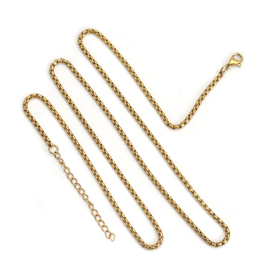 Picture of Stainless Steel Box Chain Necklace Gold Plated 60.5cm(23 7/8") long, Chain Size: 2.5mm( 1/8"), 1 Piece