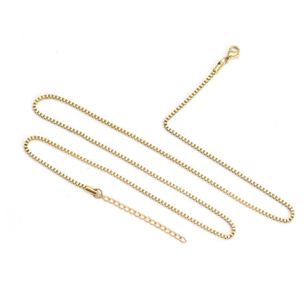 Picture of Wholesale Box Chain Necklace, Gold Plated Stainless Steel, Unisex Minimalist Gift Jewelry For Retailer, 60.5cm(23 7/8") long, Chain Size: 2mm Dia., 1 Piece
