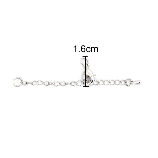 Picture of Brass Extender Chain For Jewelry Necklace Bracelet Silver Tone Drop 7cm(2 6/8") long - 6.5cm(2 4/8") long 1.6cm x0.7cm( 5/8" x 2/8"), 4 Sets                                                                                                                  