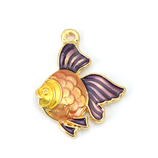 Picture of Zinc Based Alloy Ocean Jewelry Charms Fish Animal Gold Plated Peachy Beige Enamel 23mm( 7/8") x 18mm( 6/8"), 5 PCs