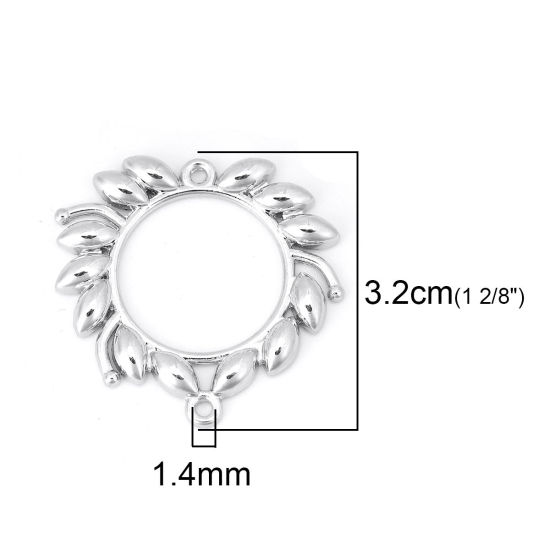 亜鉛合金 ペンダントパーツ 葉 シルバートーン サークルリング柄 32mm x 30mm、 10 個 の画像
