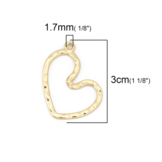 Image de Pendentifs Martelage en Alliage de Zinc Cœur Doré 30mm x 24mm, 10 Pcs