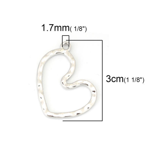Image de Pendentifs Martelage en Alliage de Zinc Cœur Argent Mat 30mm x 24mm, 10 Pcs
