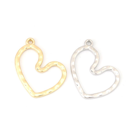 Image de Pendentifs Martelage en Alliage de Zinc Cœur Argent Mat 30mm x 24mm, 10 Pcs