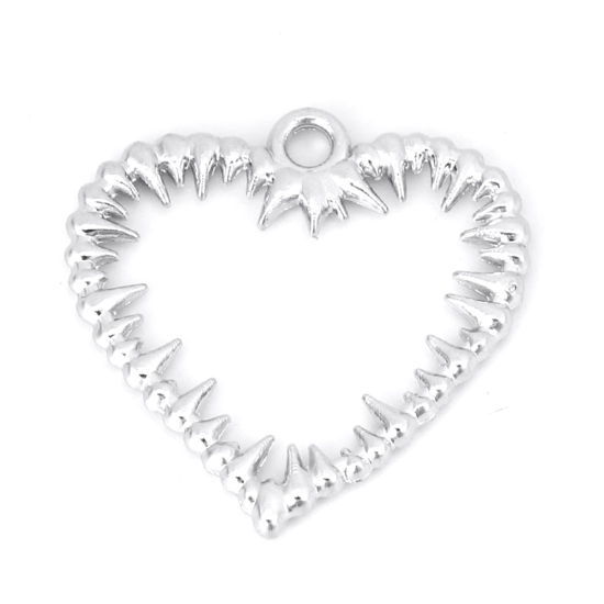 Bild von Zinklegierung Charms Herz Silberfarbe 25mm x 24mm, 10 Stück