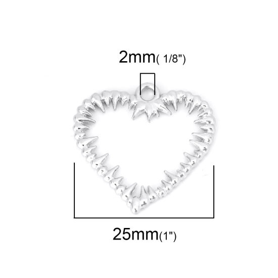 Bild von Zinklegierung Charms Herz Silberfarbe 25mm x 24mm, 10 Stück
