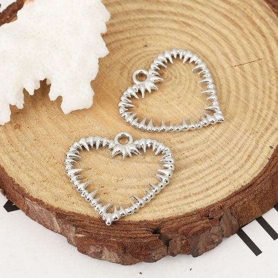 Bild von Zinklegierung Charms Herz Silberfarbe 25mm x 24mm, 10 Stück