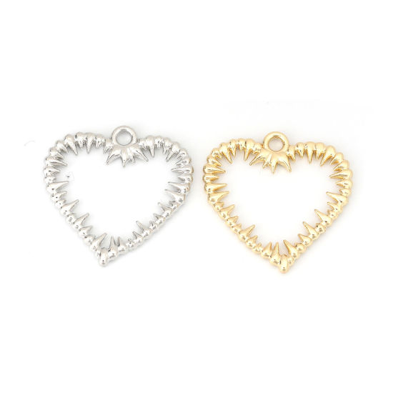 Bild von Zinklegierung Charms Herz Silberfarbe 25mm x 24mm, 10 Stück