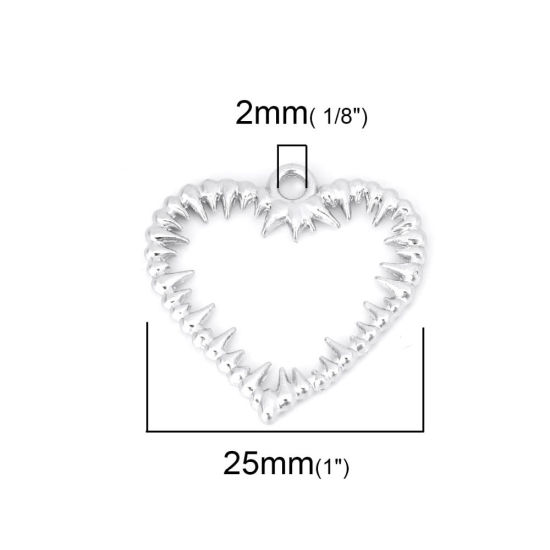 Bild von Zinklegierung Charms Herz Silberfarbe 25mm x 24mm, 10 Stück