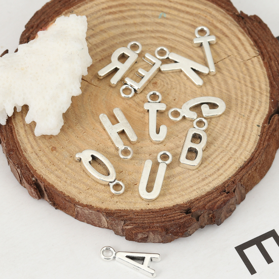 Image de Breloques en Alliage de Zinc Lettre Mixte Argent Vieilli Gravé Mots " A-Z " 16mm x 5mm - 16mm x11mm, 1 Kit ( 26 Pcs/Kit)