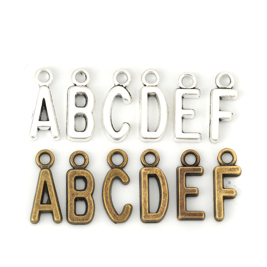 Image de Breloques en Alliage de Zinc Lettre Mixte Argent Vieilli Gravé Mots " A-Z " 16mm x 5mm - 16mm x11mm, 1 Kit ( 26 Pcs/Kit)