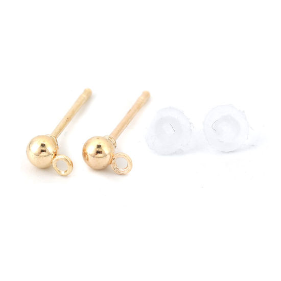 Picture of Iron Based Alloy Ear Post Stud Earrings Findings Ball Gold Plated W/ Loop 5mm x 3mm, Post/ Wire Size: (20 gauge), 100 PCs