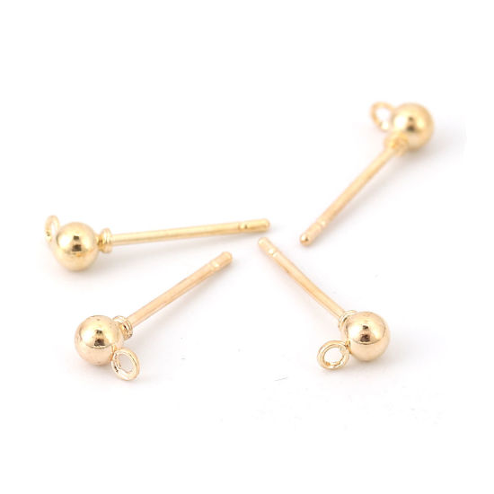 Picture of Iron Based Alloy Ear Post Stud Earrings Findings Ball Gold Plated W/ Loop 5mm x 3mm, Post/ Wire Size: (20 gauge), 100 PCs