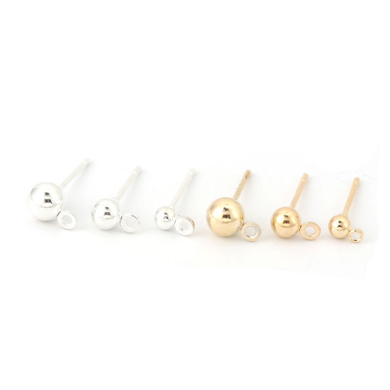 Picture of Iron Based Alloy Ear Post Stud Earrings Findings Ball Gold Plated W/ Loop 5mm x 3mm, Post/ Wire Size: (20 gauge), 100 PCs