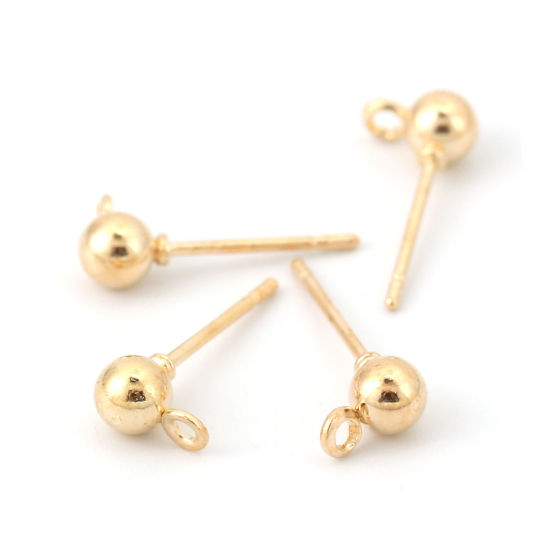 Bild von Eisenlegierung Ohrring Ohrstecker Zubehör Rund Vergoldet M/Öse 6mm x 4mm, Drahtstärke: (20 gauge), 50 Stück