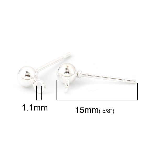Bild von Eisenlegierung Ohrring Ohrstecker Zubehör Rund Versilbert M/Öse 6mm x 4mm, Drahtstärke: (20 gauge), 50 Stück