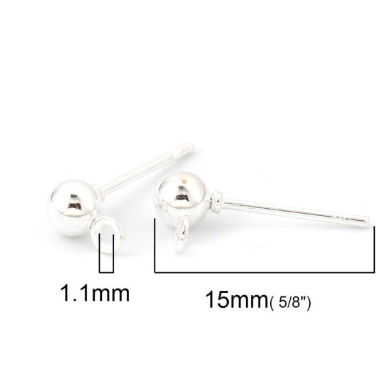 Bild von Eisenlegierung Ohrring Ohrstecker Zubehör Rund Versilbert M/Öse 6mm x 4mm, Drahtstärke: (20 gauge), 50 Stück