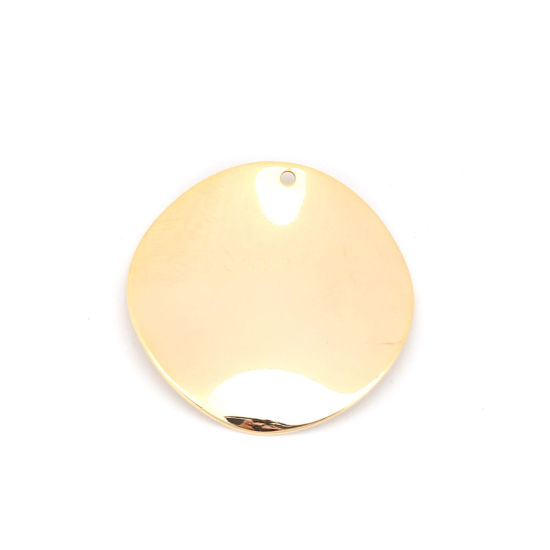 Image de Pendentifs en Laiton Rond Plaqué Or Véritable 18K Vague 30mm Dia, 2 Pcs