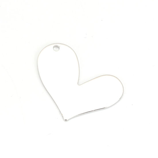 Picture of Brass Pendants Heart 18K Real Platinum Plated 30mm(1 1/8") x 22mm( 7/8"), 2 PCs                                                                                                                                                                               