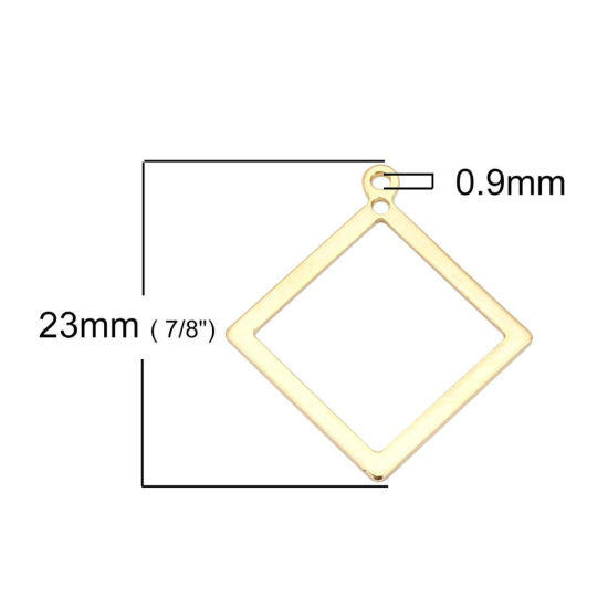 Picture of 5 PCs Brass Geometric Bezel Frame Charms Pendants 18K Real Platinum Plated Rhombus 23mm x 21mm                                                                                                                                                                