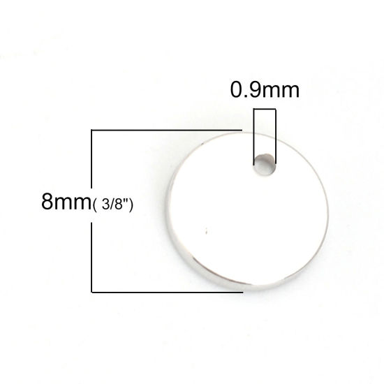 Image de Breloques en Laiton Rond Plaqué Platine Véritable 18K Pouvoir Graver sur Espace Blanc 8mm Dia, 10 Pcs