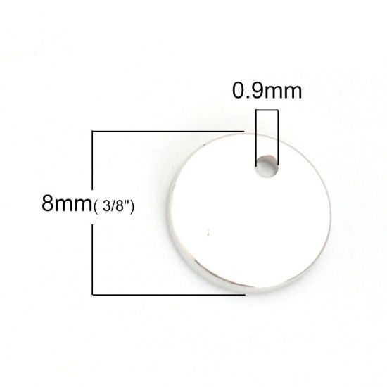 Image de Breloques en Laiton Rond Plaqué Platine Véritable 18K Pouvoir Graver sur Espace Blanc 8mm Dia, 10 Pcs