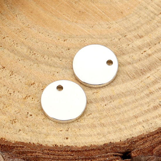 Image de Breloques en Laiton Rond Plaqué Platine Véritable 18K Pouvoir Graver sur Espace Blanc 8mm Dia, 10 Pcs