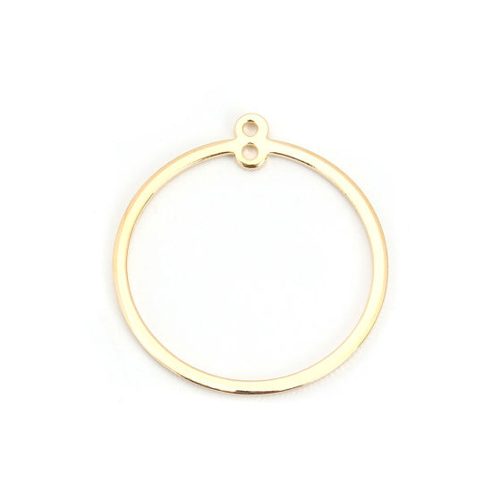 Picture of 5 PCs Brass Geometric Bezel Frame Charms Pendants 18K Real Gold Plated Circle Ring 28mm x 25mm                                                                                                                                                                