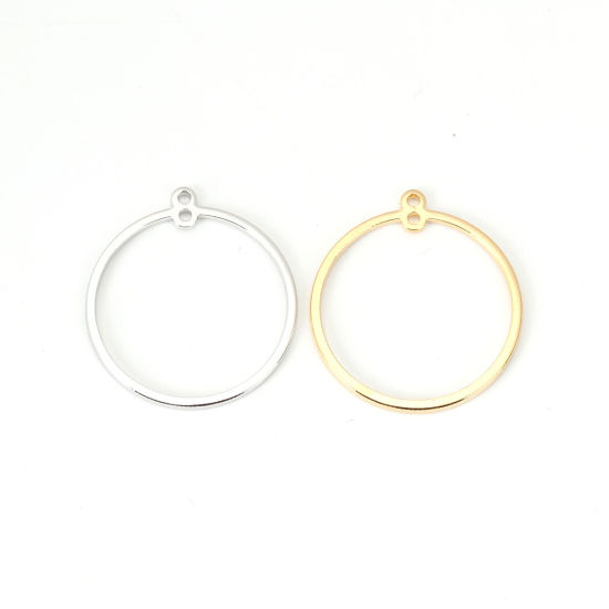Picture of 5 PCs Brass Geometric Bezel Frame Charms Pendants 18K Real Platinum Plated Circle Ring 28mm x 25mm                                                                                                                                                            