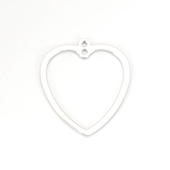 Picture of 5 PCs Brass Geometric Bezel Frame Charms Pendants 18K Real Platinum Plated Heart 26mm x 22mm                                                                                                                                                                  