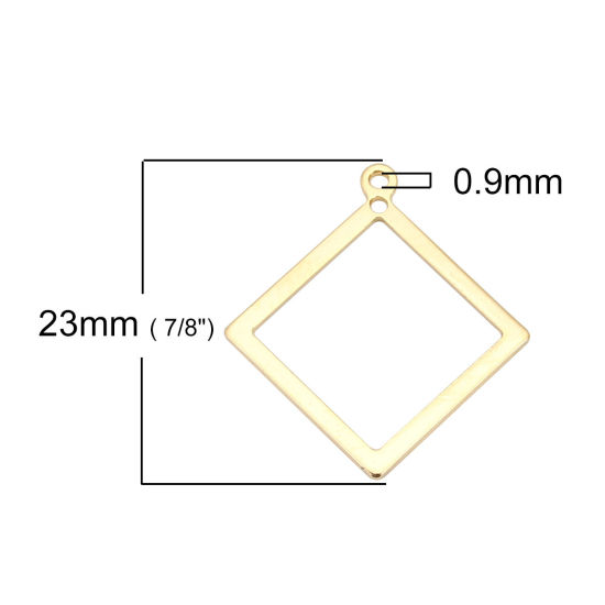 Picture of 5 PCs Brass Geometric Bezel Frame Charms Pendants 18K Real Gold Plated Rhombus 23mm x 21mm                                                                                                                                                                    