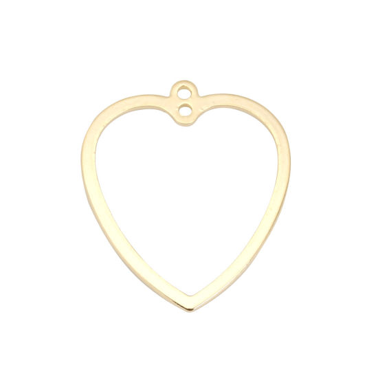 Picture of 2 PCs Brass Geometric Bezel Frame Charms Pendants 18K Real Gold Plated Heart 26mm x 22mm                                                                                                                                                                      