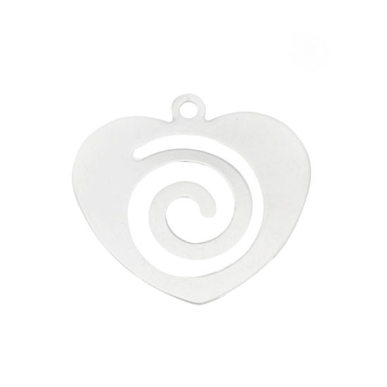 Picture of Brass Charms Heart 18K Real Platinum Plated Spiral 20mm( 6/8") x 19mm( 6/8"), 3 PCs                                                                                                                                                                           