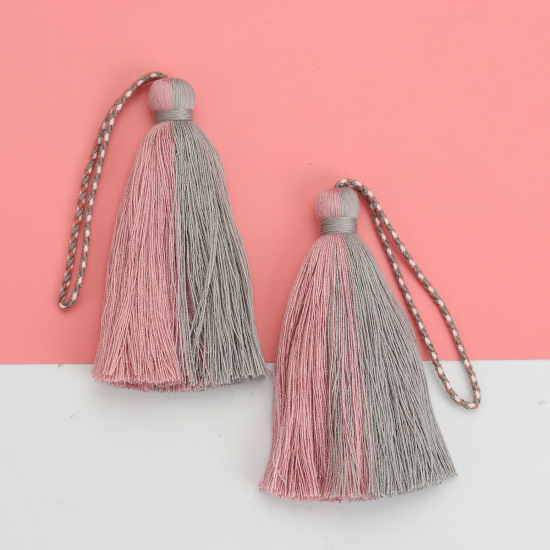 Picture of Cotton For DIY & Craft Dark Pink & Gray Tassel 18.5cm(7 2/8"), 3 PCs