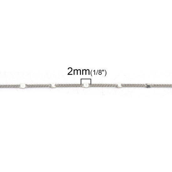 Bild von Messing Geschlossen Panzerkette Kette Zubehör Silberfarbe 2x1.3mm, 5 Meter                                                                                                                                                                                    