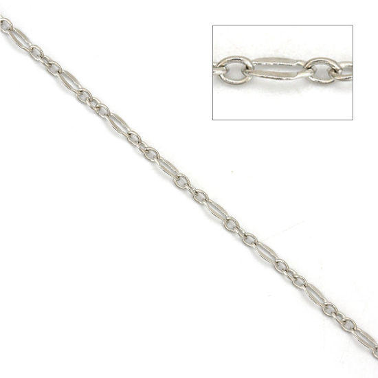 Picture of Brass Soldered Link Cable Chain Findings Oval Silver Tone 5x2.5mm( 2/8" x 1/8") 2.5x2mm( 1/8" x 1/8"), 5 M                                                                                                                                                    