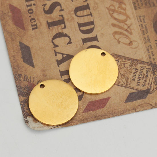 Picture of 1 Piece Stainless Steel Blank Stamping Tags Charms Round Gold Plated Double-sided Polishing 20mm Dia.