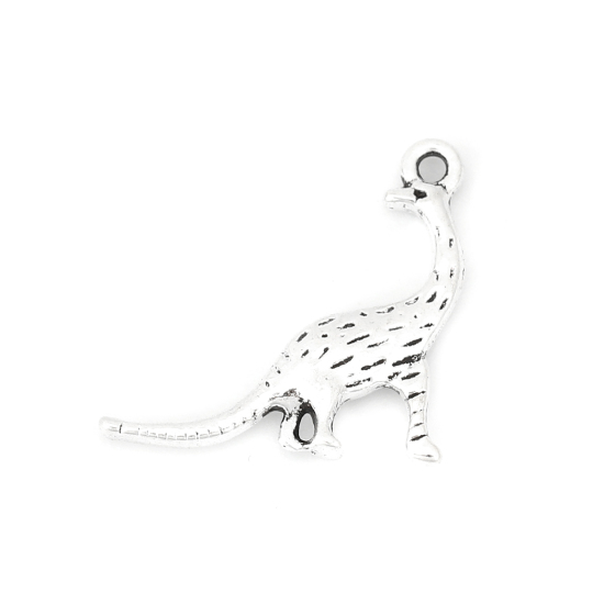Picture of Zinc Based Alloy Charms Dinosaur Animal Antique Silver Color 21mm( 7/8") x 20mm( 6/8"), 50 PCs