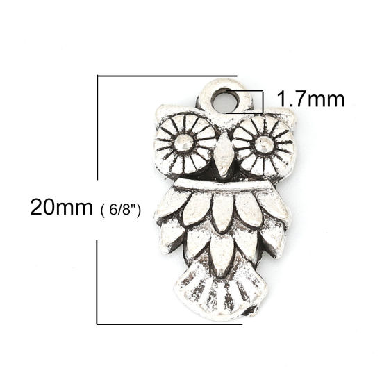 Picture of Zinc Based Alloy Charms Owl Animal Antique Silver Color 20mm( 6/8") x 12mm( 4/8"), 30 PCs