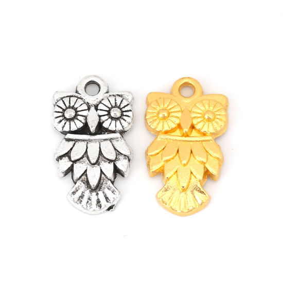 Picture of Zinc Based Alloy Charms Owl Animal Antique Silver Color 20mm( 6/8") x 12mm( 4/8"), 30 PCs