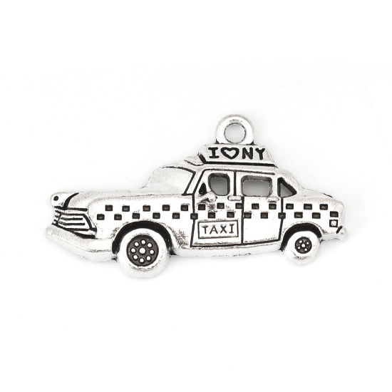 Picture of Zinc Based Alloy Travel Pendants Taxi Antique Silver Color 33mm(1 2/8") x 17mm( 5/8"), 20 PCs
