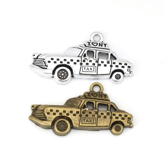 Imagen de Zamak Viajar Colgantes Taxi Plata Antigua 33mm x 17mm, 20 Unidades