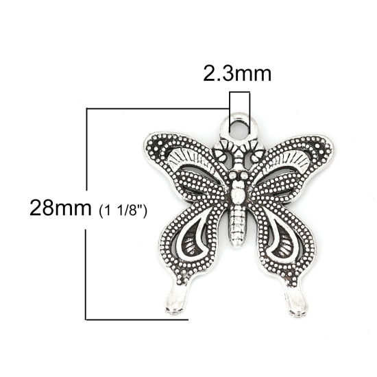 Image de Breloques en Alliage de Zinc Papillon Argent Vieilli 28mm x 25mm, 20 Pcs
