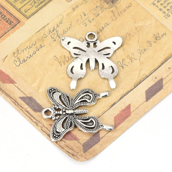 Image de Breloques en Alliage de Zinc Papillon Argent Vieilli 28mm x 25mm, 20 Pcs