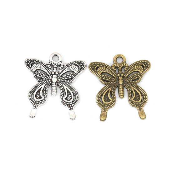 Image de Breloques en Alliage de Zinc Papillon Argent Vieilli 28mm x 25mm, 20 Pcs