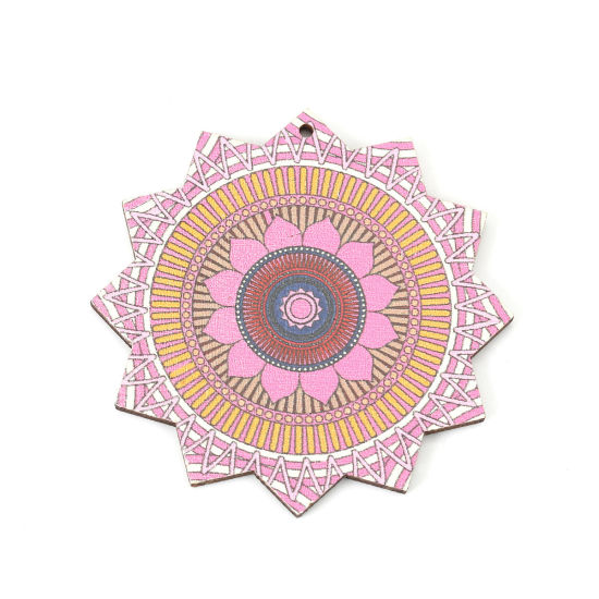 Immagine di Legno Ciondoli Fiore Rosso Prugna 60mm x 60mm, 10 Pz