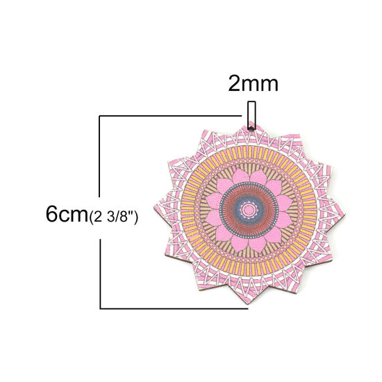 Immagine di Legno Ciondoli Fiore Rosso Prugna 60mm x 60mm, 10 Pz