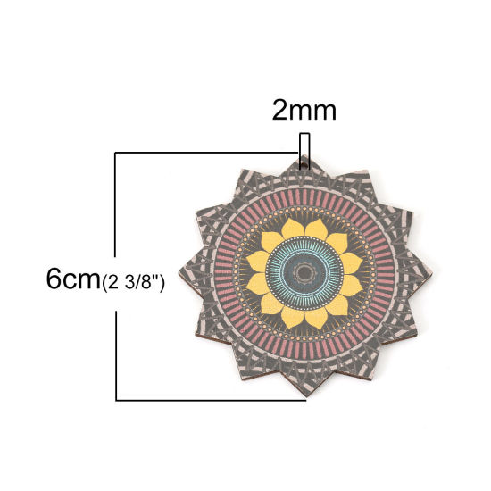 Immagine di Legno Ciondoli Fiore Multicolore 60mm x 60mm, 10 Pz
