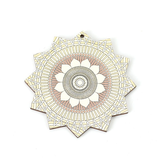 Immagine di Legno Ciondoli Fiore Beige 60mm x 60mm, 10 Pz