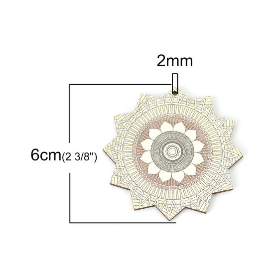 Immagine di Legno Ciondoli Fiore Beige 60mm x 60mm, 10 Pz